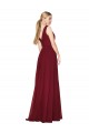 Compre Borgoña línea A Cuello en V Cuello Alto Gasa Largo Formales Vestidos de dama de honor / Vestidos de fiesta