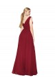 Compre Borgoña línea A Cuello en V Cuello Alto Gasa Largo Formales Vestidos de dama de honor / Vestidos de fiesta