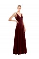 Compre Borgoña línea A Cuello en V Terciopelo Elástico Largo Formales Vestidos de dama de honor / Vestidos de fiesta