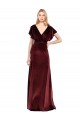 Compre Borgoña línea A Cuello en V Terciopelo Elástico Largo Vestidos de dama de honor / Vestidos de fiesta