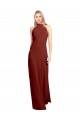 Compre Borgoña línea A Halter Cuello Alto Gasa Largo Vestidos de dama de honor / Vestidos de fiesta