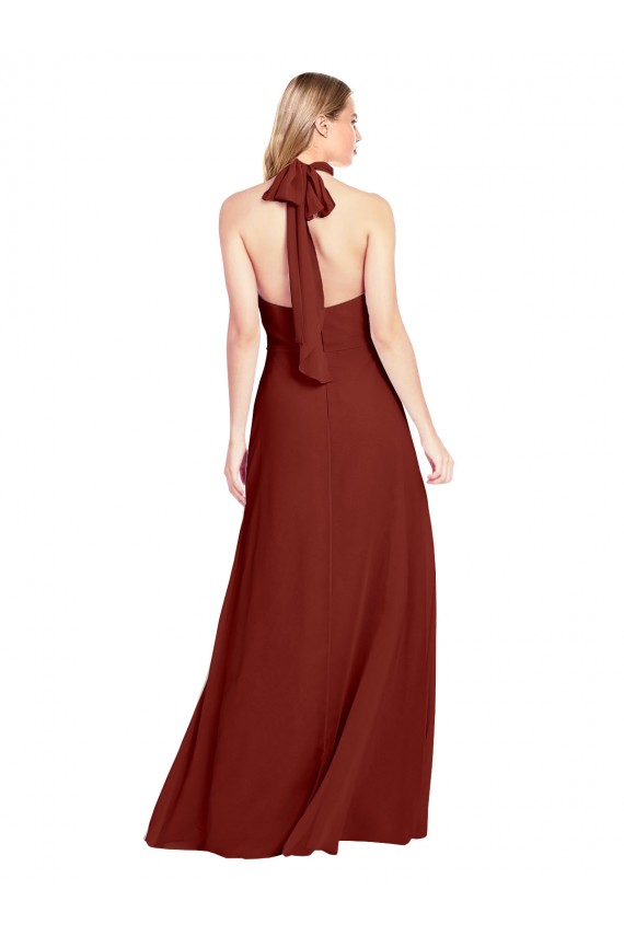 Compre Borgoña línea A Halter Cuello Alto Gasa Largo Vestidos de dama de honor / Vestidos de fiesta