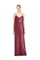 Compre Borgoña línea A Halter Cuello Alto Lentejuela Largo Formales Vestidos de dama de honor / Vestidos de fiesta