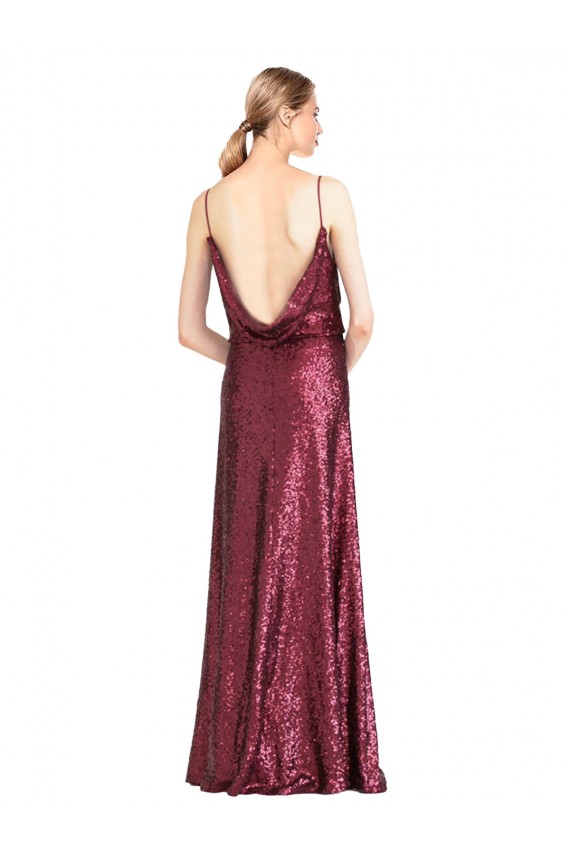 Compre Borgoña línea A Halter Cuello Alto Lentejuela Largo Formales Vestidos de dama de honor / Vestidos de fiesta