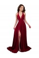 Compre Borgoña línea A Halter Cuello en V Spandex Largo Formales Vestidos de dama de honor / Vestidos de fiesta