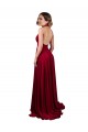 Compre Borgoña línea A Halter Cuello en V Spandex Largo Formales Vestidos de dama de honor / Vestidos de fiesta