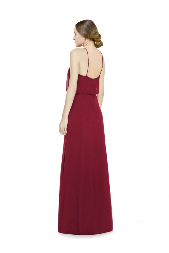 Compre Borgoña línea A Halter Gasa Largo Vestidos de dama de honor