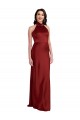 Compre Borgoña línea A Halter Satén elástico Largo Formales Vestidos de dama de honor / Vestidos de fiesta