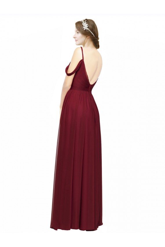 Compre Borgoña línea A Hombros Descubiertos Tirantes espagueti Gasa Largo Vestidos de dama de honor