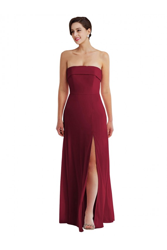 Compre Borgoña línea A Sin tirantes Gasa Largo Formales Vestidos de dama de honor / Vestidos de noche