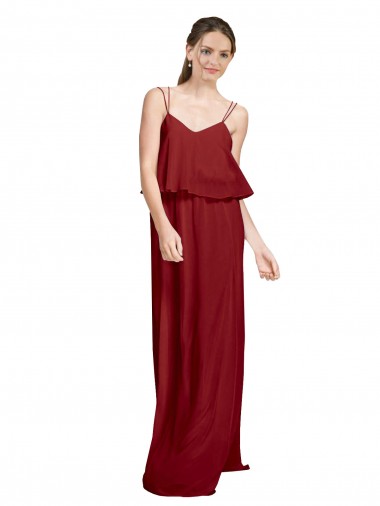 Compre Borgoña línea A Tirantes espagueti Gasa Largo Vestidos de dama de honor