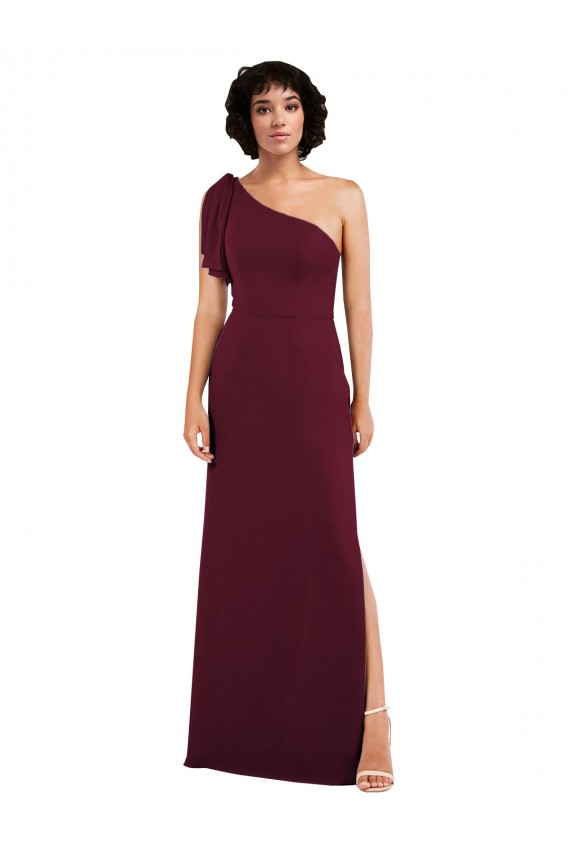 Compre Borgoña línea A Un Hombre Gasa Largo Formales Vestidos de dama de honor / Vestidos de noche