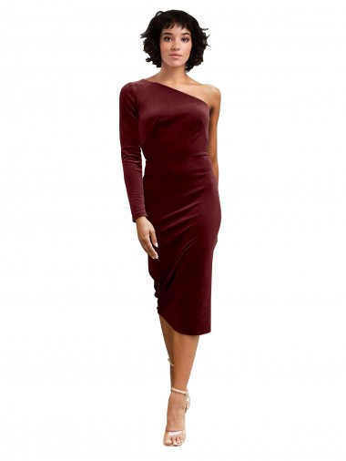 Compre Borgoña línea A Un Hombre Midi Terciopelo Elástico Corto Vestidos de dama de honor / Vestidos de fiesta
