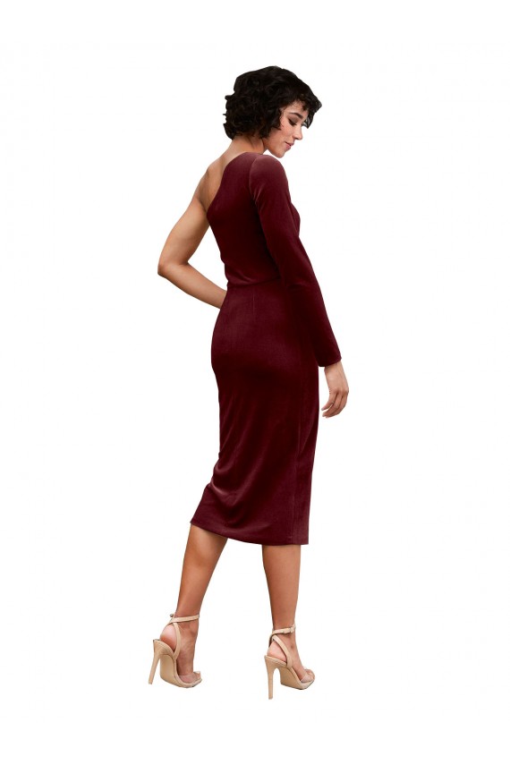 Compre Borgoña línea A Un Hombre Midi Terciopelo Elástico Corto Vestidos de dama de honor / Vestidos de fiesta