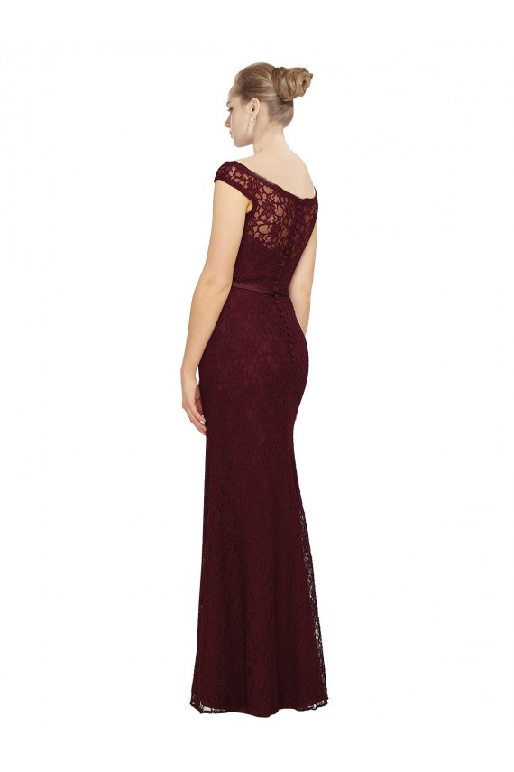 Compre Borgoña oscuro Cubierta Barco Gasa Largo Vestidos de dama de honor