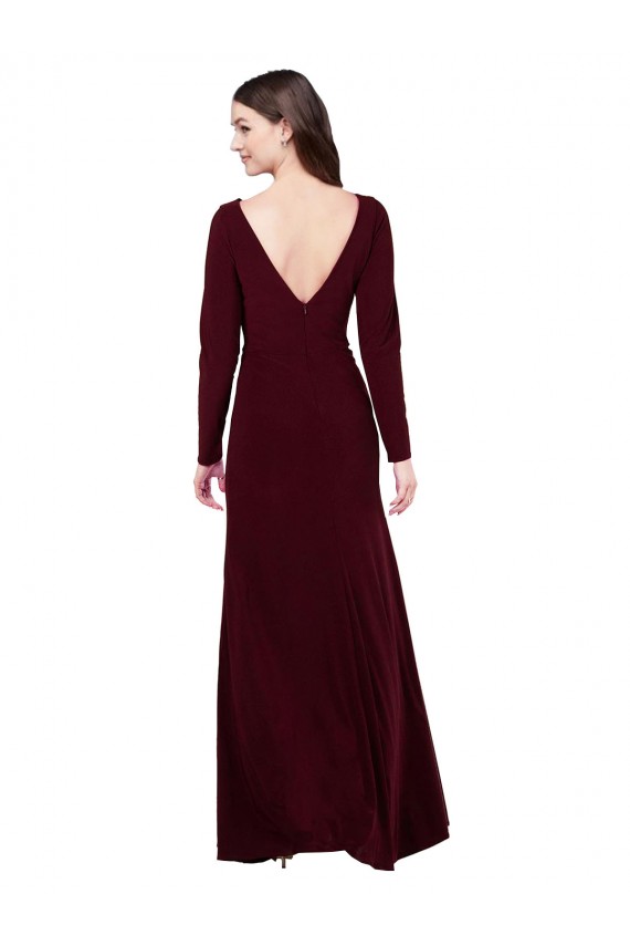 Compre Borgoña oscuro Cubierta Cuello en V Spandex Largo Vestidos de dama de honor / Vestidos de fiesta