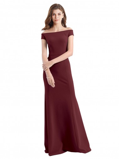 Compre Borgoña oscuro Cubierta Hombros Descubiertos Crepé Elástico Largo Vestidos de dama de honor / Vestidos de fiesta