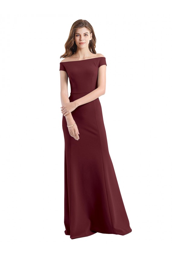 Compre Borgoña oscuro Cubierta Hombros Descubiertos Crepé Elástico Largo Vestidos de dama de honor / Vestidos de fiesta