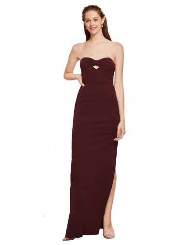 Compre Borgoña oscuro Cubierta Sin tirantes Crepé Elástico Largo Formales Vestidos de dama de honor / Vestidos de fiesta