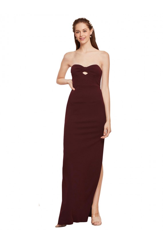 Compre Borgoña oscuro Cubierta Sin tirantes Crepé Elástico Largo Formales Vestidos de dama de honor / Vestidos de fiesta