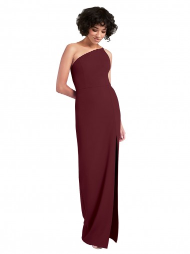 Compre Borgoña oscuro Cubierta Un Hombre Crepé Elástico Largo Formales Vestidos de dama de honor / Vestidos de fiesta