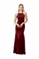 Compre Borgoña oscuro Sirena Halter Cuello Alto Crepé Elástico Largo Formales Vestidos de dama de honor / Vestidos de fiesta