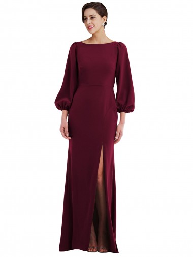 Compre Borgoña oscuro Trompeta Barco Crepé Elástico Largo Formales Vestidos de dama de honor / Vestidos de fiesta