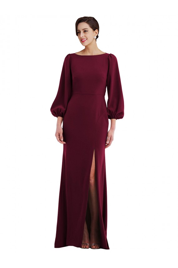 Compre Borgoña oscuro Trompeta Barco Crepé Elástico Largo Formales Vestidos de dama de honor / Vestidos de fiesta