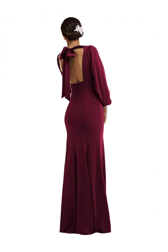 Compre Borgoña oscuro Trompeta Barco Crepé Elástico Largo Formales Vestidos de dama de honor / Vestidos de fiesta