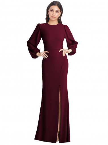 Compre Borgoña oscuro Trompeta Barco Crepé Elástico Largo Formales Vestidos de dama de honor / Vestidos de fiesta