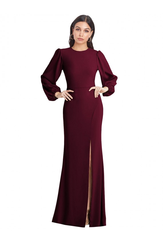 Compre Borgoña oscuro Trompeta Barco Crepé Elástico Largo Formales Vestidos de dama de honor / Vestidos de fiesta