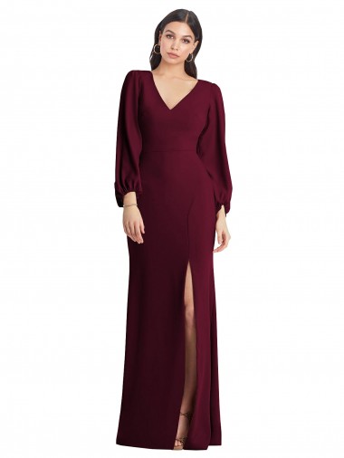 Compre Borgoña oscuro Trompeta Cuello en V Crepé Elástico Largo Vestidos de dama de honor / Vestidos de fiesta