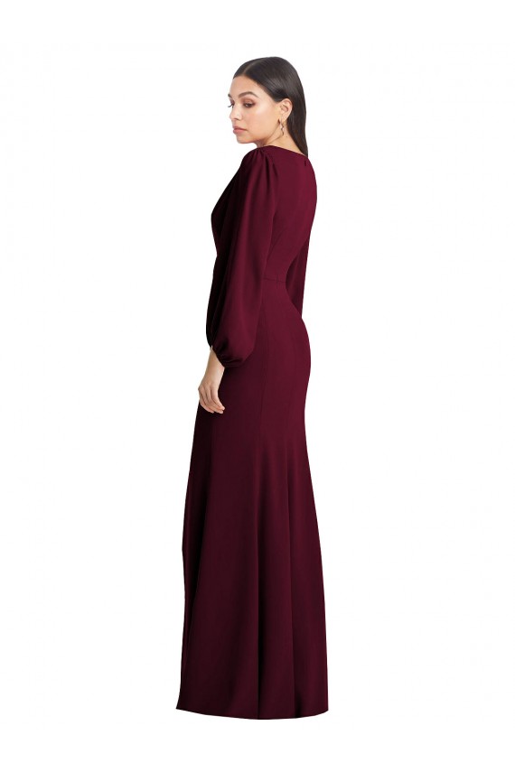 Compre Borgoña oscuro Trompeta Cuello en V Crepé Elástico Largo Vestidos de dama de honor / Vestidos de fiesta
