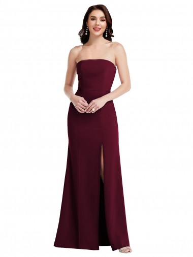 Compre Borgoña oscuro Trompeta Sin tirantes Crepé Elástico Largo Vestidos de dama de honor / Vestidos de fiesta