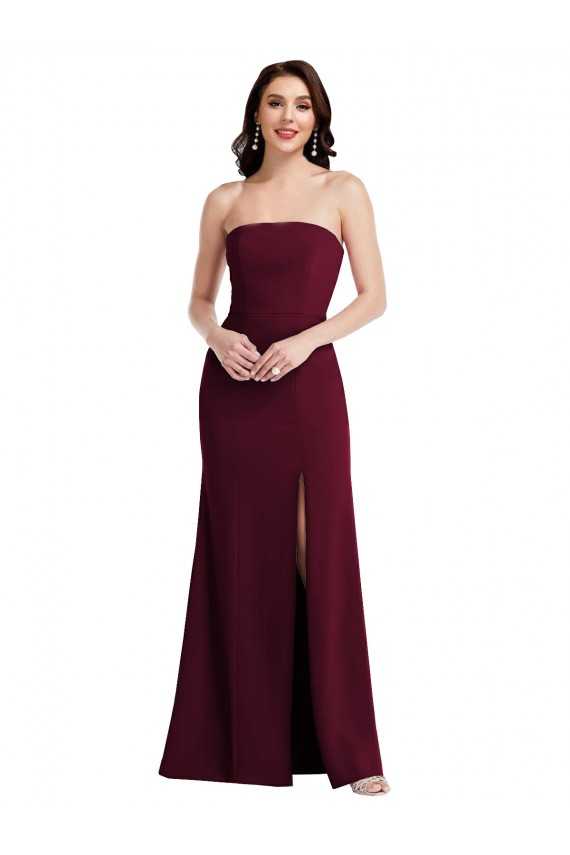 Compre Borgoña oscuro Trompeta Sin tirantes Crepé Elástico Largo Vestidos de dama de honor / Vestidos de fiesta