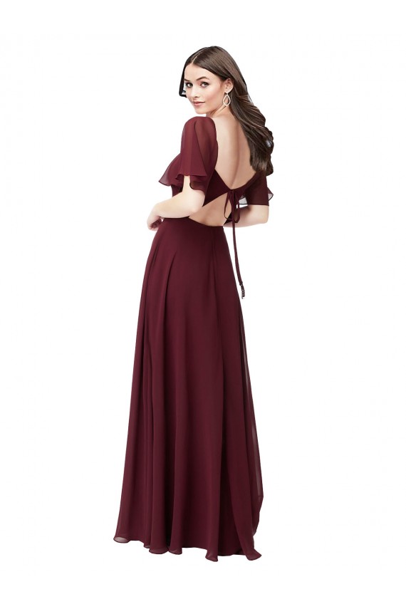 Compre Borgoña oscuro línea A Cuello de Corazón Gasa Largo Vestidos de dama de honor
