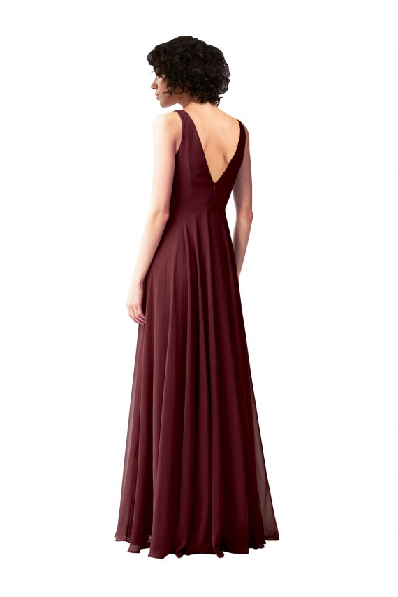 Compre Borgoña oscuro línea A Gasa Largo Vestidos de dama de honor
