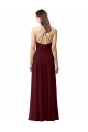 Compre Borgoña oscuro línea A Halter Cuello Alto Gasa Largo Vestidos de dama de honor