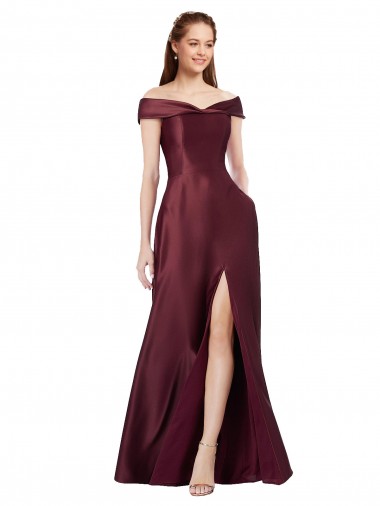 Compre Borgoña oscuro línea A Hombros Descubiertos Sin tirantes Satén Largo Formales Vestidos de dama de honor / Vestidos de fiesta