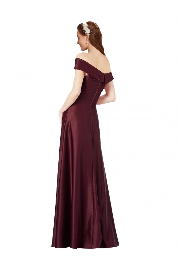 Compre Borgoña oscuro línea A Hombros Descubiertos Sin tirantes Satén Largo Formales Vestidos de dama de honor / Vestidos de fiesta