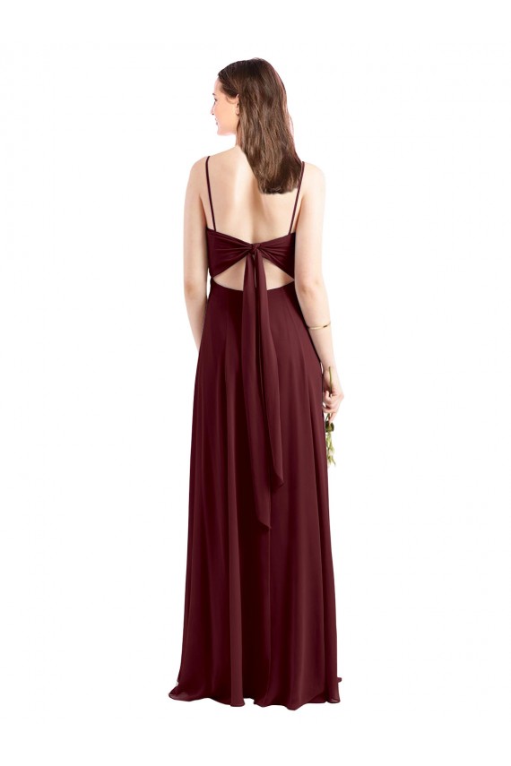 Compre Borgoña oscuro línea A Tirantes espagueti Cucharón Gasa Largo Vestidos de dama de honor