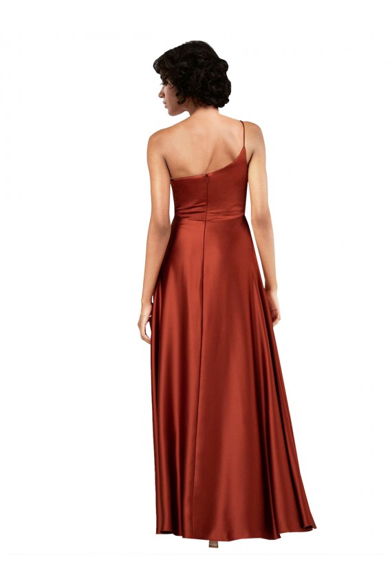 Compre Burnt línea A Un Hombre Satén sedoso Largo Formales Vestidos de dama de honor / Vestidos de fiesta