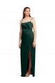 Compre Cazador Verde Columna Tirantes espagueti Cuadrado Satén elástico Largo Formales Vestidos de dama de honor / Vestidos de fiesta