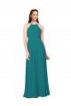 Compre Cazador Verde Cubierta Cuello Alto Gasa Largo Vestidos de dama de honor