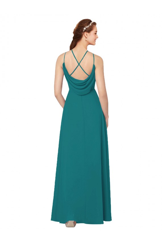 Compre Cazador Verde Cubierta Cuello Alto Gasa Largo Vestidos de dama de honor