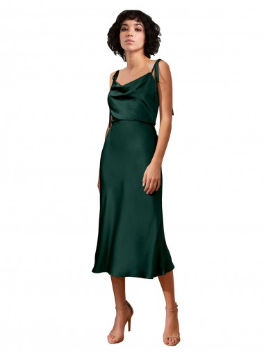 Compre Cazador Verde Cubierta Midi Satén elástico Corto Formales Vestidos de dama de honor / Vestidos de fiesta / Vestidos de cóctel