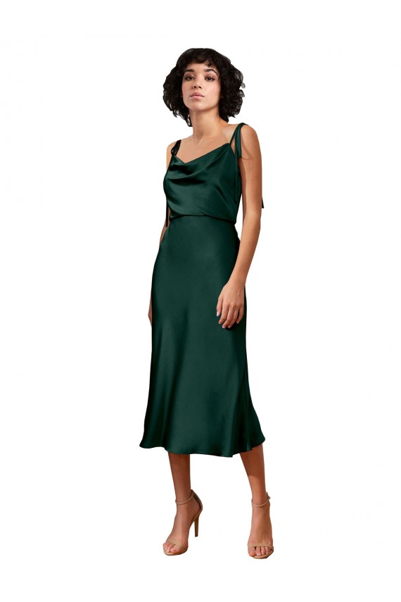 Compre Cazador Verde Cubierta Midi Satén elástico Corto Formales Vestidos de dama de honor / Vestidos de fiesta / Vestidos de cóctel