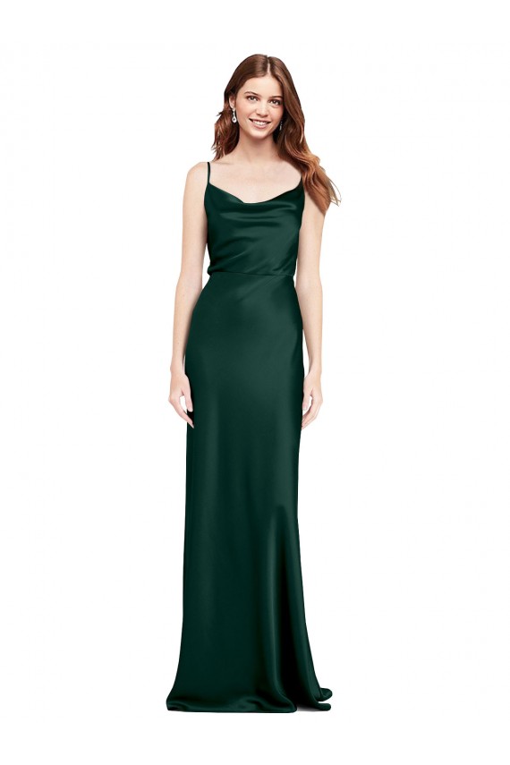 Compre Cazador Verde Cubierta Satén elástico Largo Formales Vestidos de dama de honor / Vestidos de fiesta