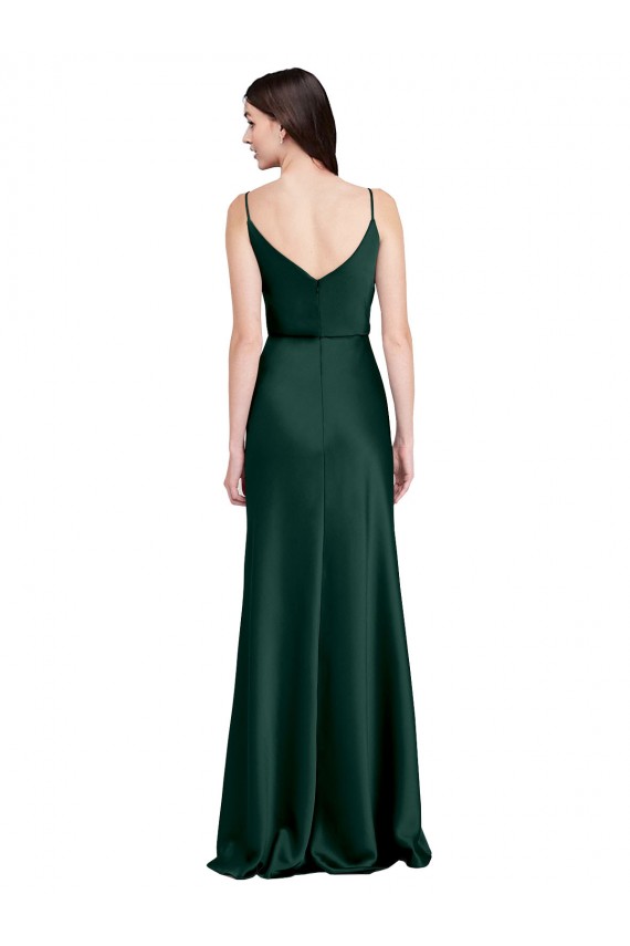 Compre Cazador Verde Cubierta Satén elástico Largo Formales Vestidos de dama de honor / Vestidos de fiesta