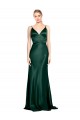 Compre Cazador Verde Cubierta Tirantes espagueti Cuello en V Cuello Alto Satén elástico Largo Formales Vestidos de dama de honor / Vestidos de fiesta